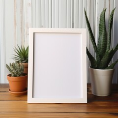 Blank photo frame mock up on table