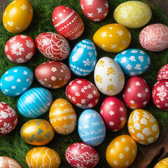 Fototapeta na wymiar Stylish Easter eggs in green background