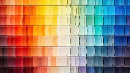 Color palette, swatches of different colors with brush and roller, paint sample catalog guide