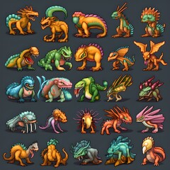 pixel art monsters set