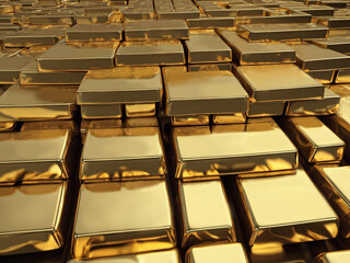bars of pure gold arranged on each other