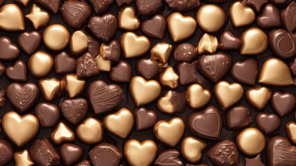 random arrangement of golden and chocolate heart and circle shape