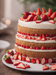 vanilla cream cake with strawberry toppings