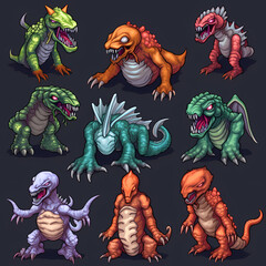 pixel art monsters set