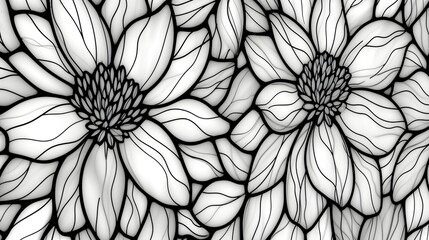 Black and White Flower Drawing for Color Filling, Detailed Line Art for Creative Coloring