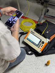 fiber optic cable testing in server room.