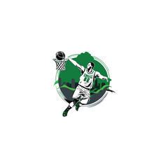 A basketball player doing slamdunk in simple shape logo vector