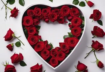 Valentine's Day the white delivering box white Copy heart Red shops roses flowers holiday background women form concept space floristry flower gift