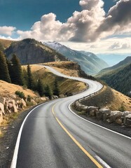 Winding road in the mountains. Summer landscape with asphalt road. - obrazy, fototapety, plakaty