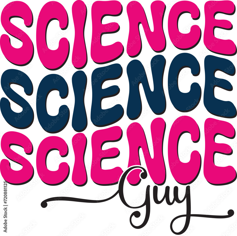 Fototapete retro bold colorful wavy science sublimation typography on white background for ready print on t-shi