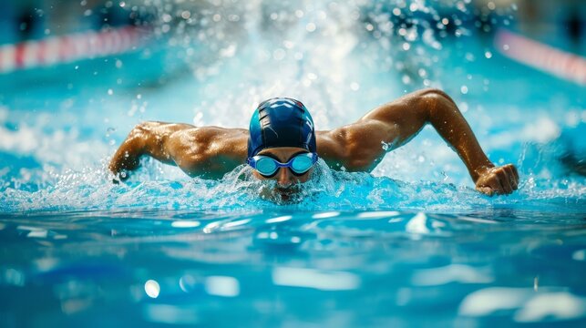 Competitive swimmer racing in pool