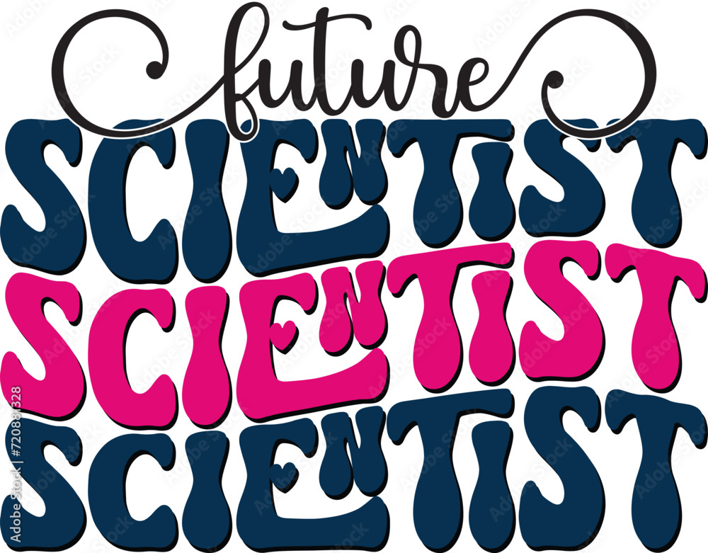 Fototapete retro bold colorful wavy science sublimation typography on white background for ready print on t-shi