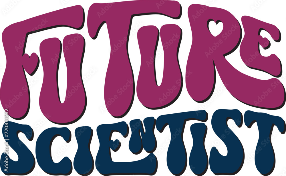 Fototapete retro bold colorful wavy science sublimation typography on white background for ready print on t-shi