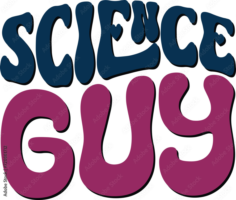 Fototapete retro bold colorful wavy science sublimation typography on white background for ready print on t-shi