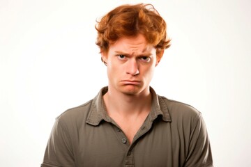 Obraz premium Portrait of a young man with red hair and angry facial expression