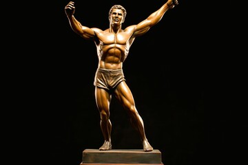 Bronze statue of David Emanuele, the winner of the World Bodybuilding Championships.