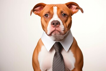 American staffordshire terrier in a tie on a white background - obrazy, fototapety, plakaty