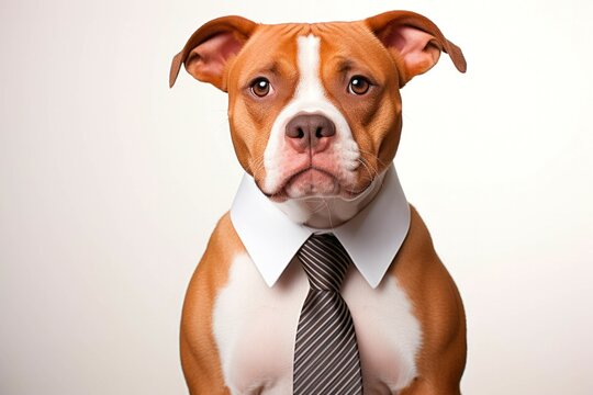 American staffordshire terrier in a tie on a white background