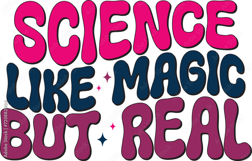 Fototapete retro bold colorful wavy science sublimation typography on white background for ready print on t-shi
