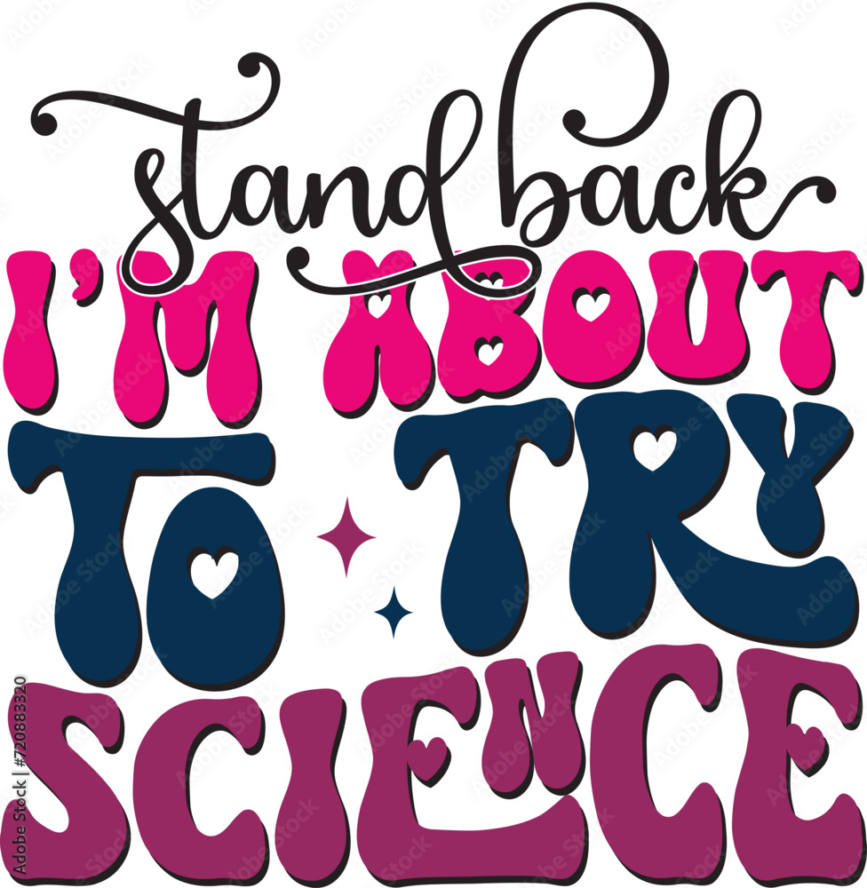 Fototapete retro bold colorful wavy science sublimation typography on white background for ready print on t-shi