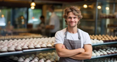  Portrait of a smiling man standing with arms crossed in a bakery © YannTouvay