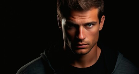 Fototapeta premium Portrait of a handsome young man on a black background. Men's beauty, fashion.