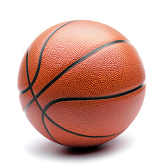 A highly detailed close-up of an orange basketball showcasing its texture and design. Perfect for sports-themed designs and concepts. Isolated against a clean white background.