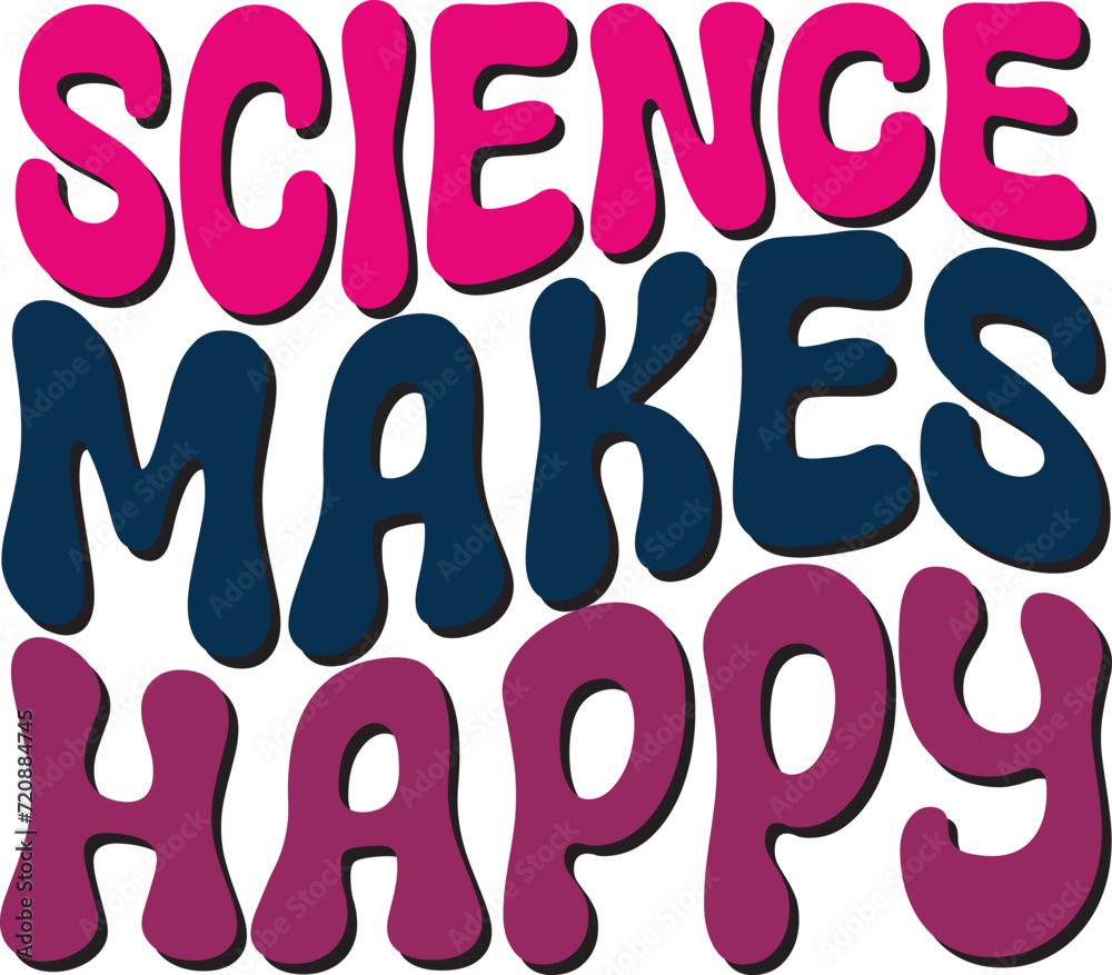 Fototapete retro bold colorful wavy science sublimation typography on white background for ready print on t-shi
