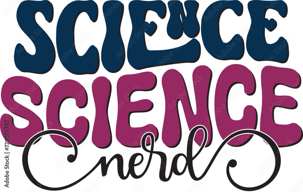 Fototapete retro bold colorful wavy science sublimation typography on white background for ready print on t-shi