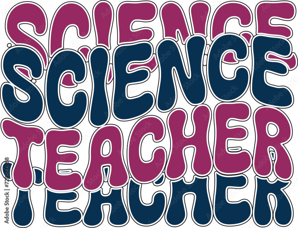 Fototapete retro bold colorful wavy science sublimation typography on white background for ready print on t-shi