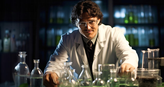Young scientist working in a laboratory. He is carrying out scientific research.