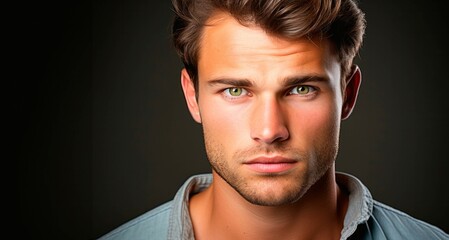 Obraz premium Portrait of a handsome young man on black background. Men's beauty, fashion.