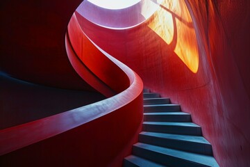 Red stairs in modern building interior. Abstract architecture background. 3d render