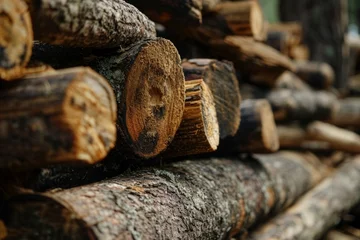 Fotobehang Pile of firewood in the forest, close-up. © YannTouvay