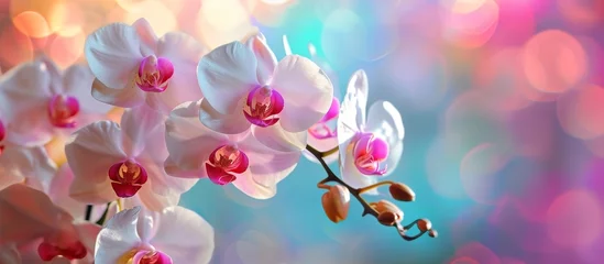 Foto auf Leinwand Stunning Pink and White Orchid Flowers on a Captivating Background Image © AkuAku