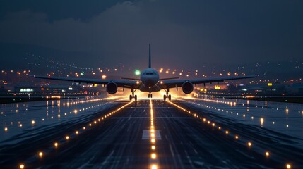 Fototapeta premium Passenger Airplane take off from runways at night