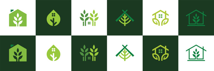 set of Illustration modern logo for the home with plant nurseries sign design vector