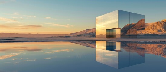 Mirrored desert building in Saudi Arabia. - obrazy, fototapety, plakaty