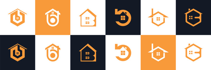 Set Of Logo design letter B in vector for construction, home, real estate, building, property - obrazy, fototapety, plakaty