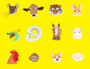 The Chinese zodiac is a rat, cow, tiger, rabbit, dragon, snake, horse, sheep, monkey, chicken, dog, and pig.