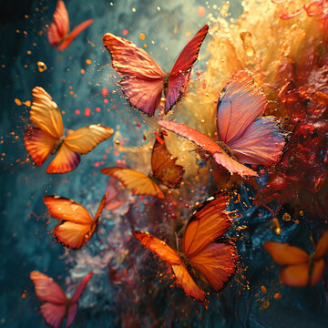 Butterflies swirling in a paint splash