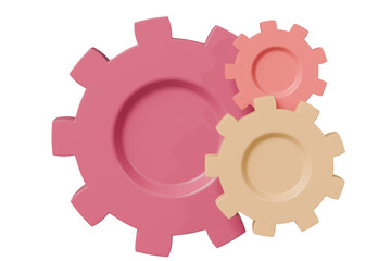 3D three gears icon symbol isolated on pink background. tri or three gear option icon. Engineering teamwork concept. minimal cartoon sytle 3d icon design. graphic element.3d render illustration.