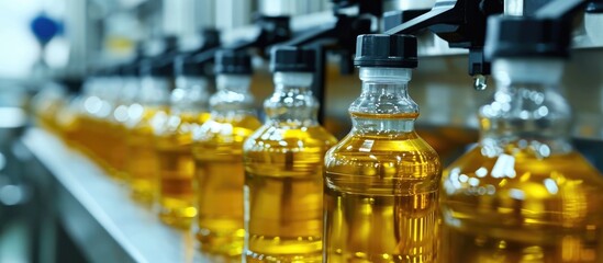 Manufacturing of bottled processed vegetable oil.