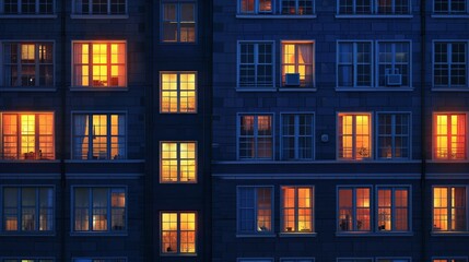 Windows at night. House building lights seamless background