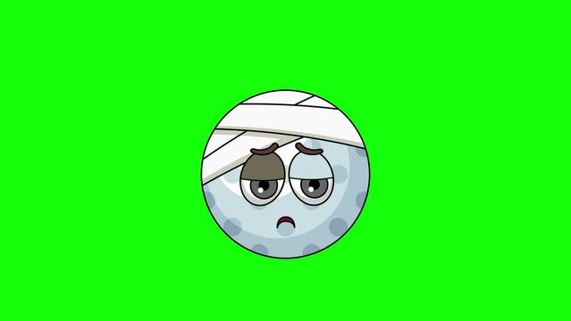 golf ball emoticon face with head bandage, emoji loop animation