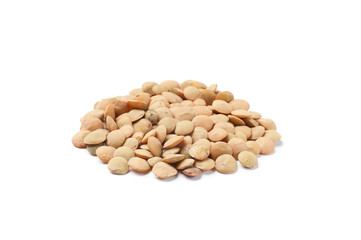 Pile of raw lentils isolated on white