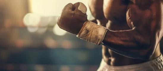 Fotobehang The fighter wraps his hand, ready to fight. © 2rogan