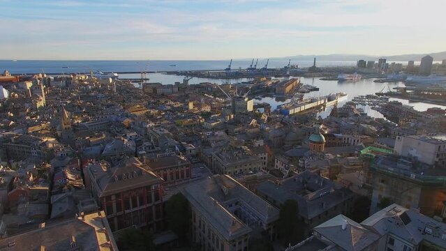 Genoa, Italy, Townscape with historical center and sea port
