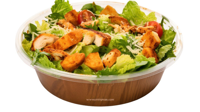 caesar salad with fried chicken meat isolated on transparent and white background.PNG image.
