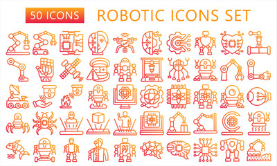 Fototapeta premium Robotic gradient outline icons set. contain robot, arm robot, artificial intelligence, industrial, science and more. best for UI or UX, web and app development. vector EPS 10.